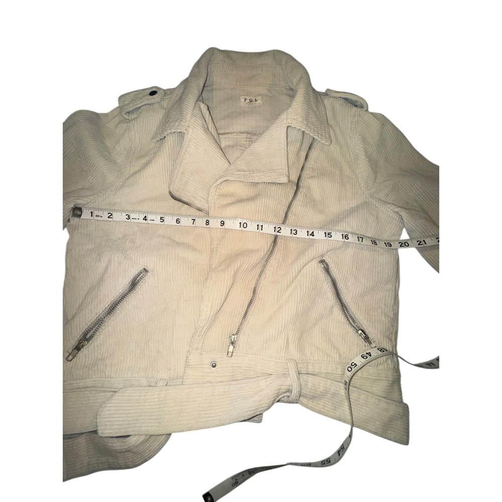POL Womens Cream Corduroy Moto Jacket Belted Zip Front Size S - Picture 4 of 9